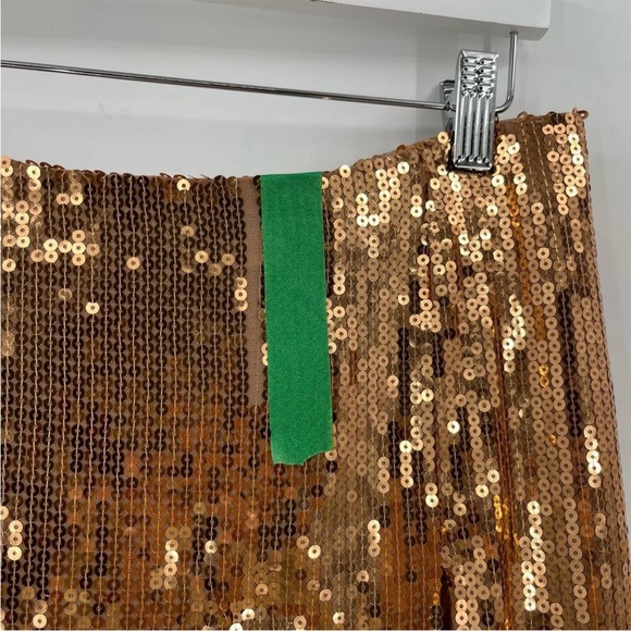 RETROFETE Savannah Sequin Embellished Maxi Skirt Gold Lined Slit Zip L NEW - Picture 8 of 9